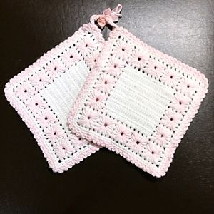 Vintage Crochet Doily Set Pink White Mid‎ Century Cottagecore
